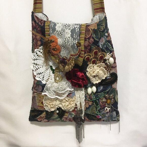 Handmade Upcycle Crossbody Bag, Boho Bag - Picture 2 of 6